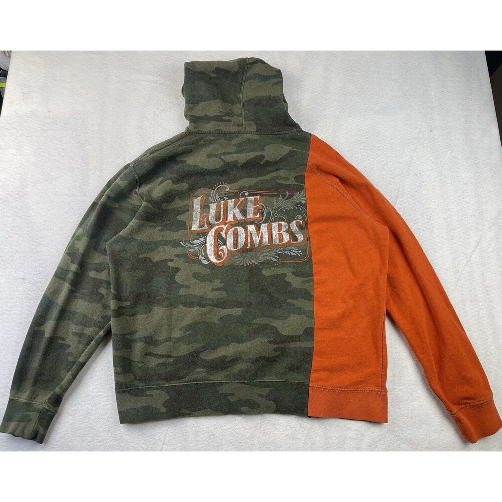 Luke Combs Size XL Unisex Custom Orange/ Camo Full Zip Up Hoodie